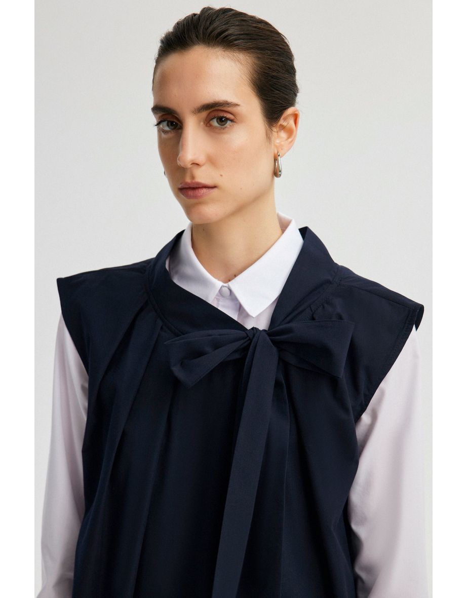 COLLAR TIED PLEATED DRESS - 4