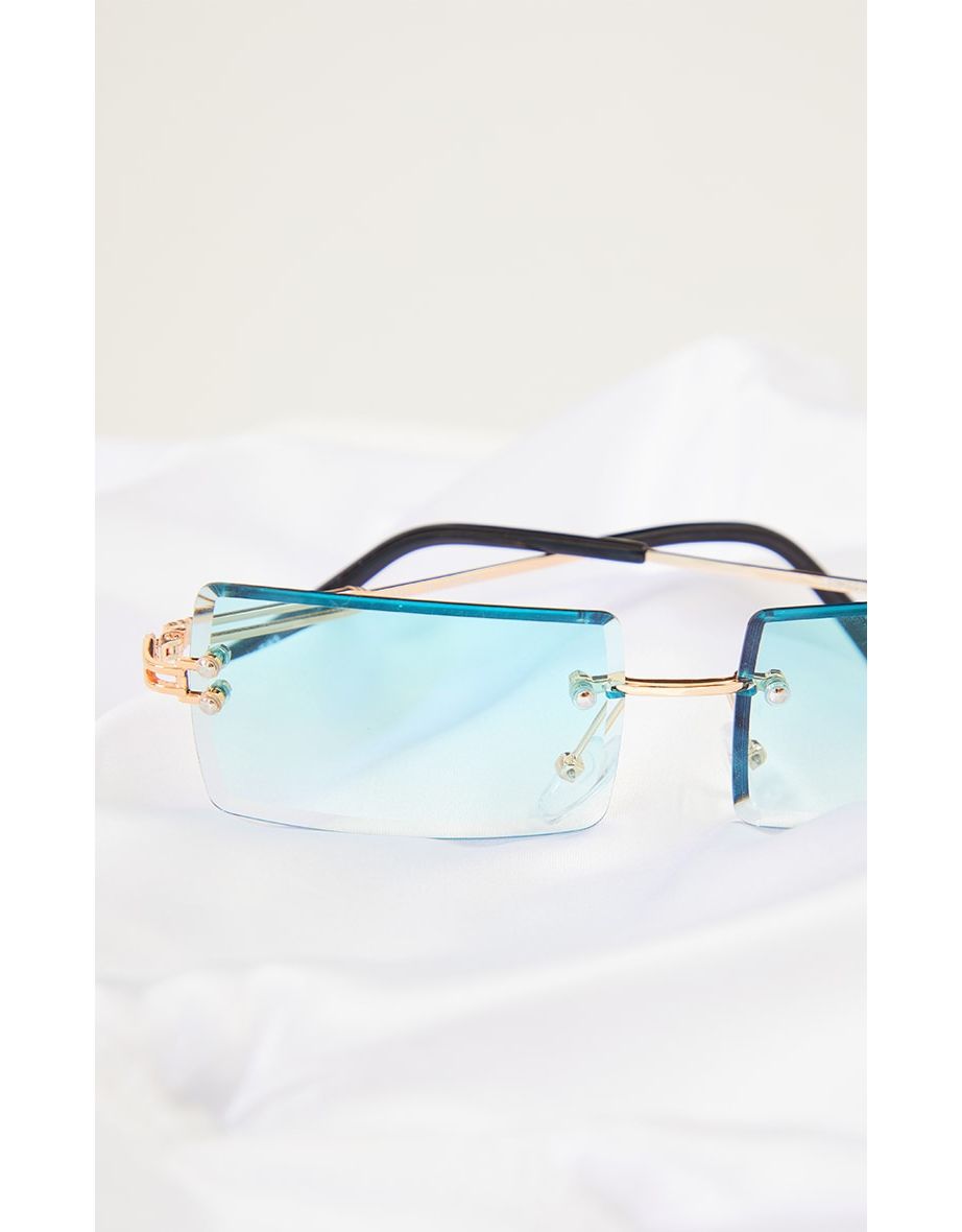 Light Green Lens Square Frameless Sunglasses - 2