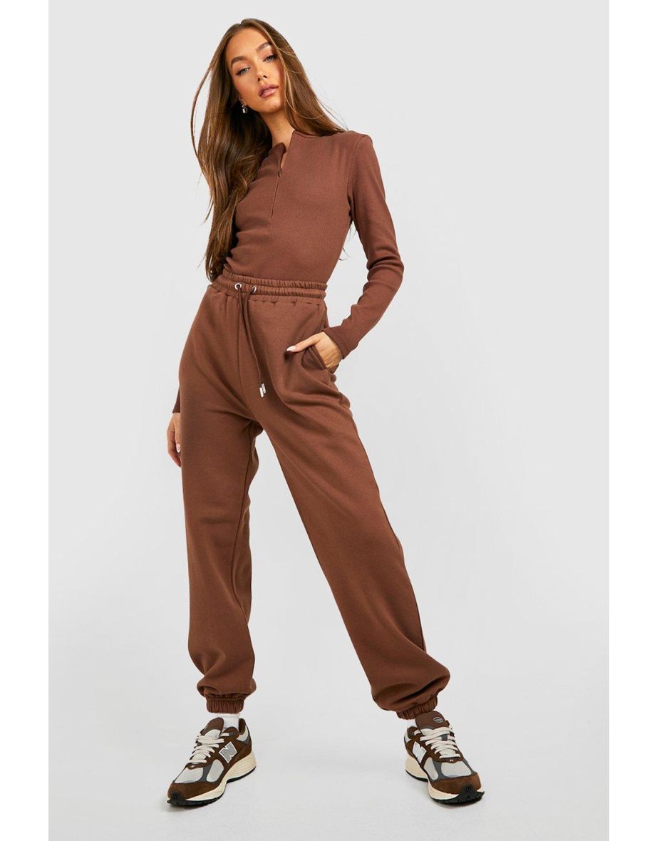 Ribbed Zip Bodysuit And Jogger Set
