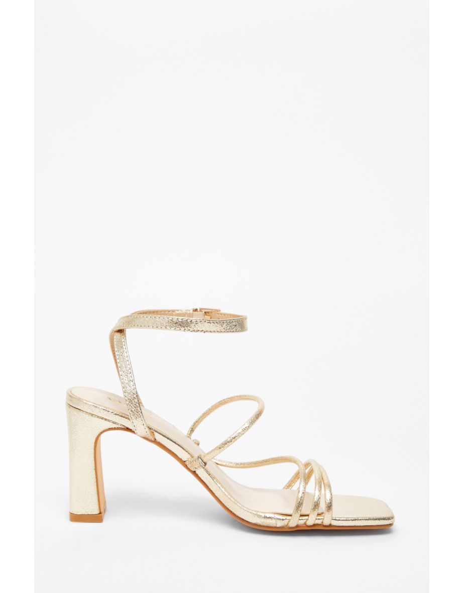 Gold Faux Leather Strappy Heeled Sandals - 4
