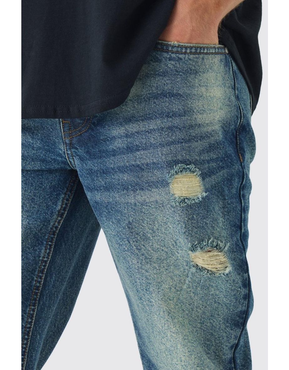 Straight Leg Rigid Subtle Ripped Jeans - vintage blue - 2