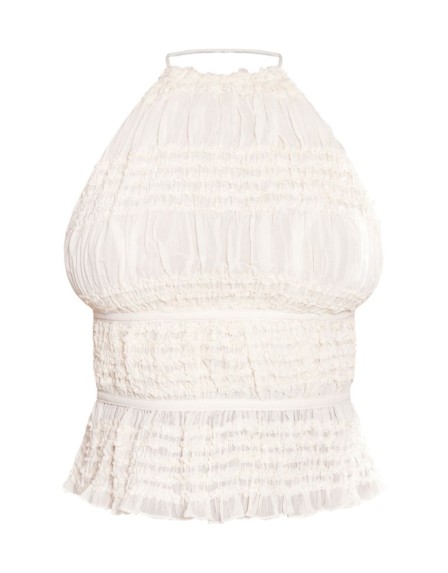 Cream Texture Frill Halter Neck Top - 4