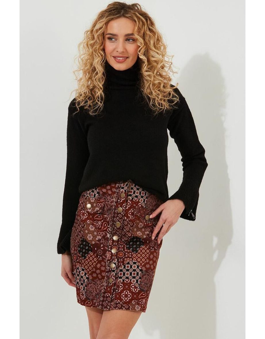 Floral Patchwork Mini Skirt in Cotton