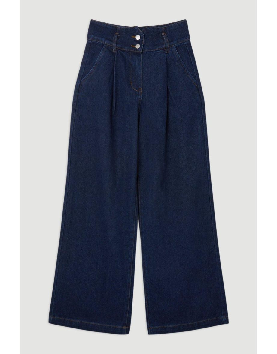 Denim Indigo Wide Leg Trousers - 3