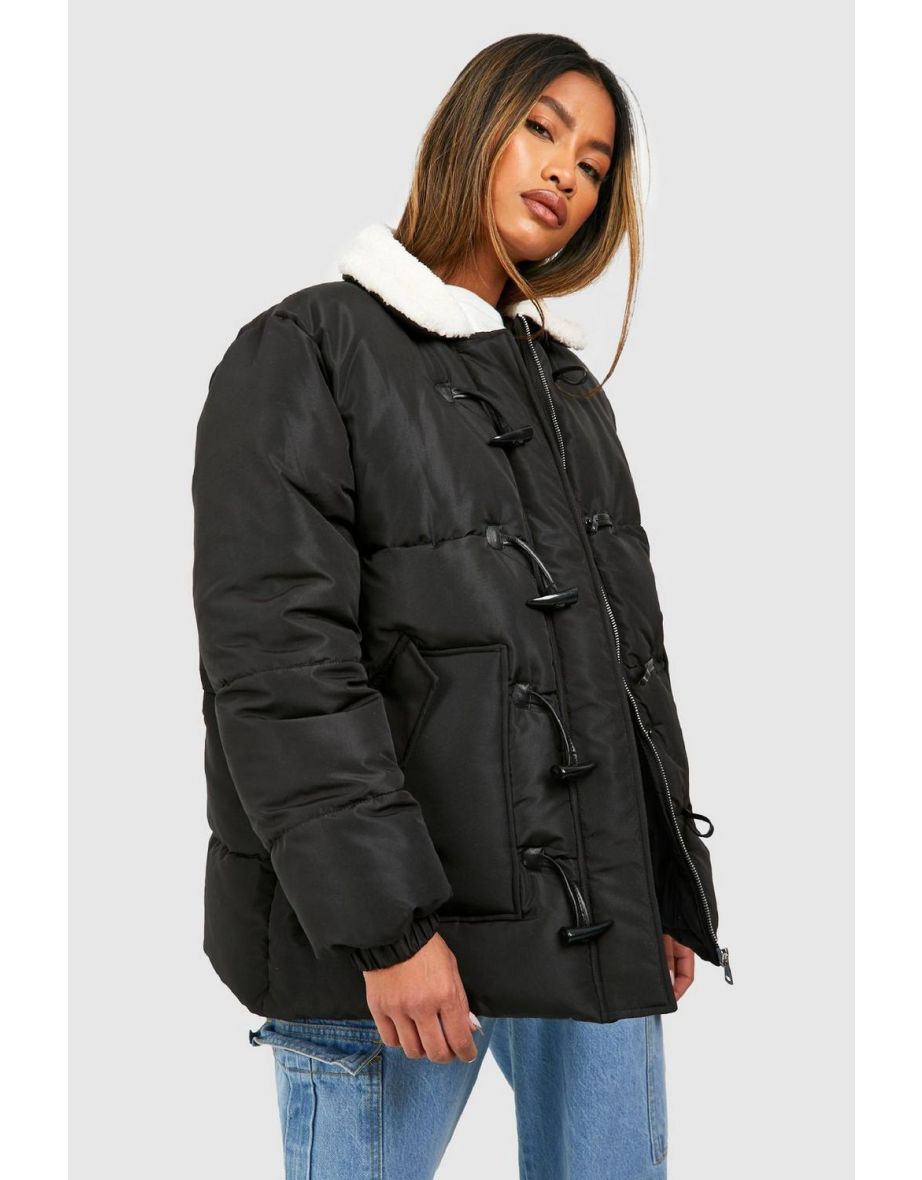 Borg Collar Puffer Jacket - black - 3