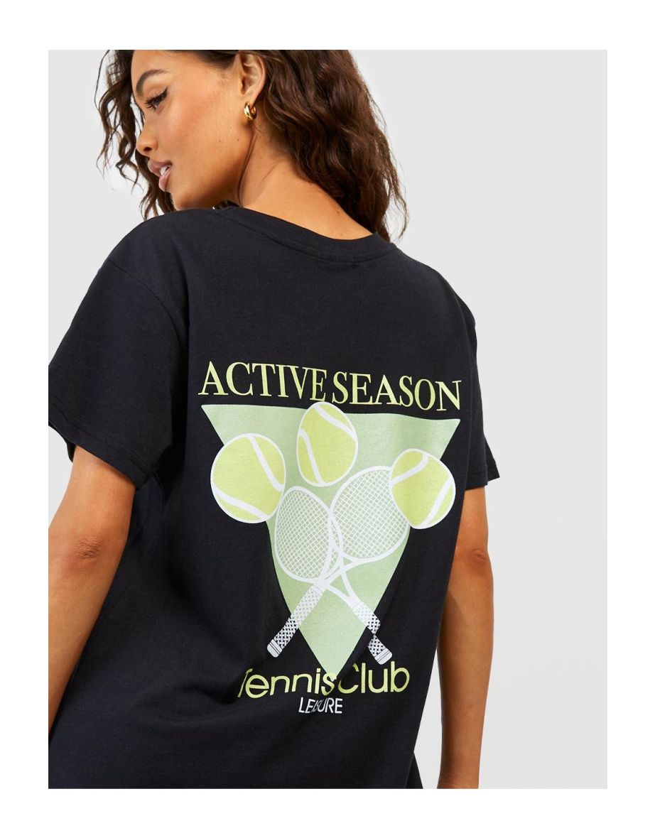 Tennis Club Oversized T-shirt Dress - black - 3