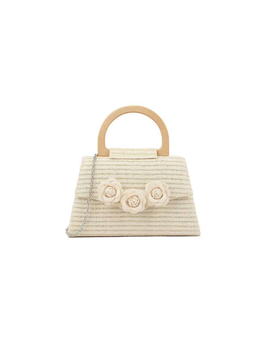 RATANA SMALL CROSS SHOULDER BAG WITH WOODEN HANDLE IN BEIGE