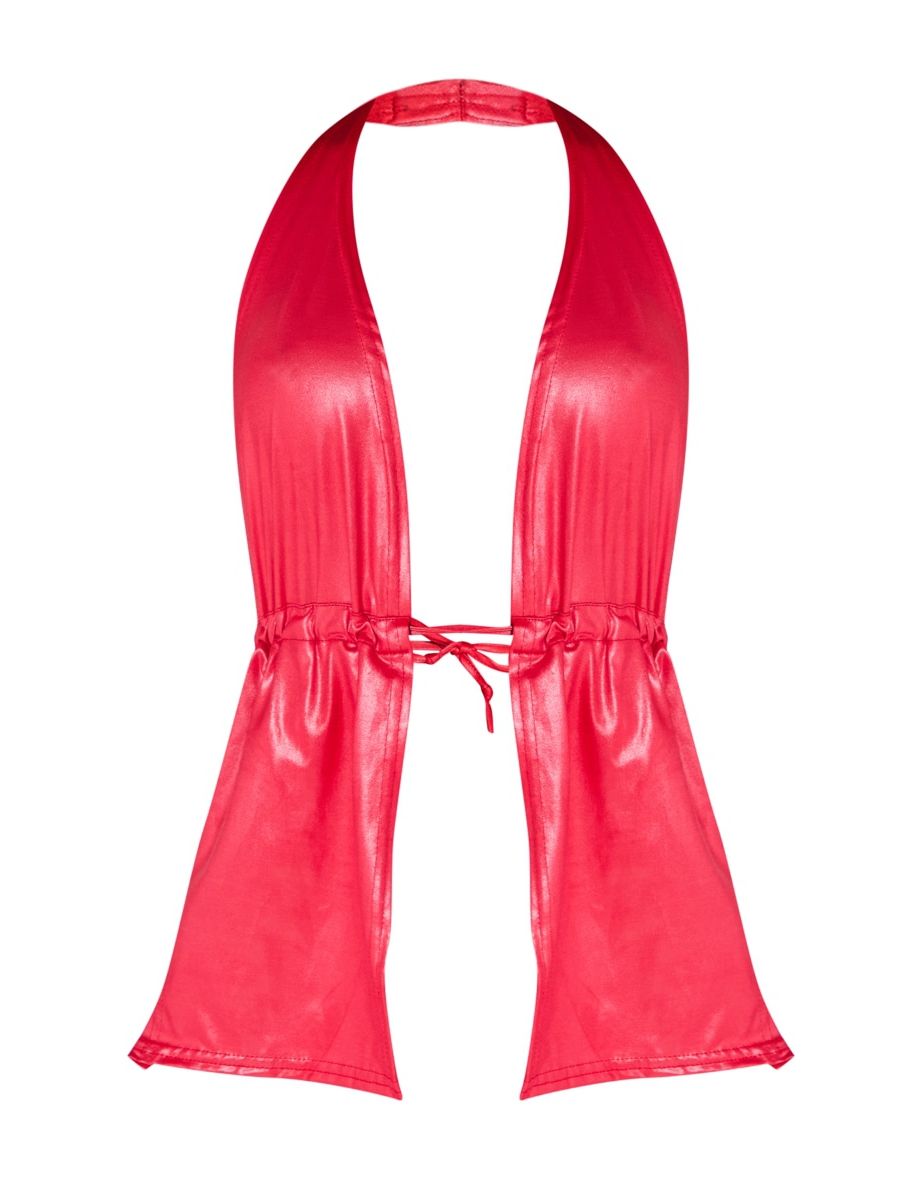 Red Coated Wet Look Halterneck Bralette - 4