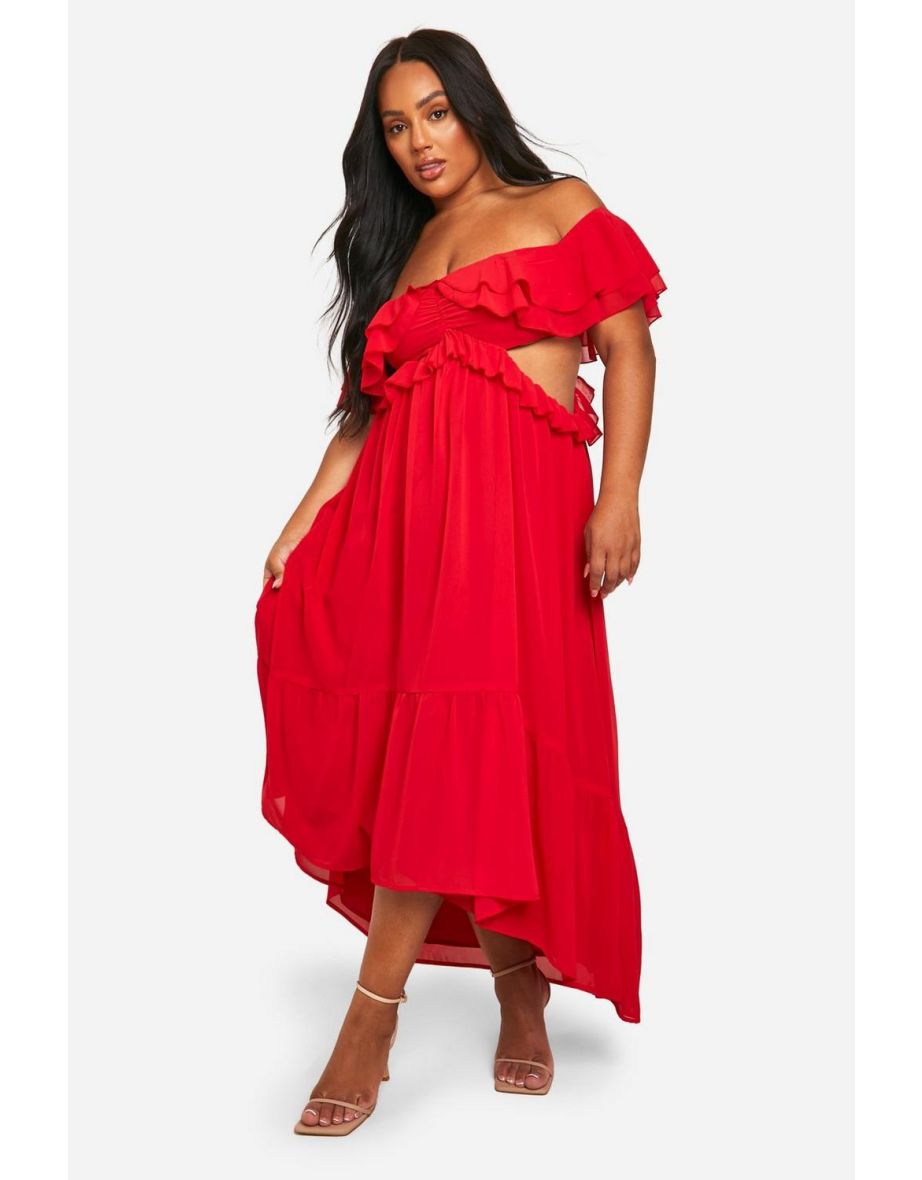 Plus Ruffle Cold Shoulder Maxi Dress