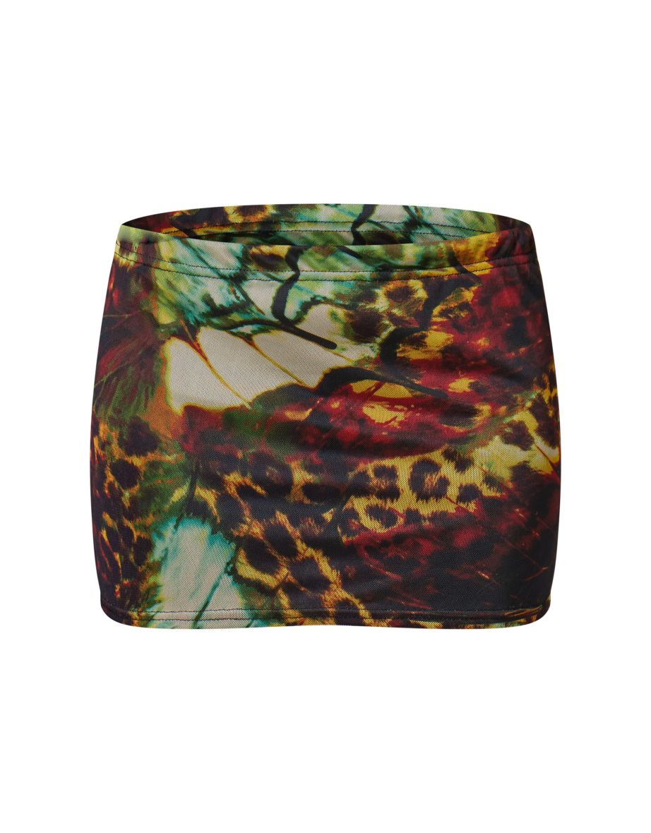 Butterfly Leopard Printed Lined Mesh Mini Skirt - 5