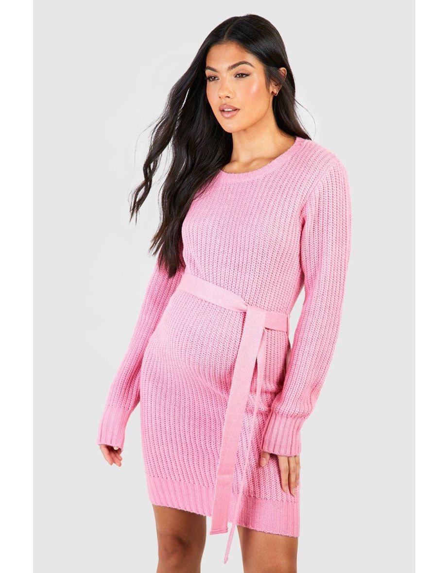 Maternity Soft Knit Tie Waist Jumper Dress - 3