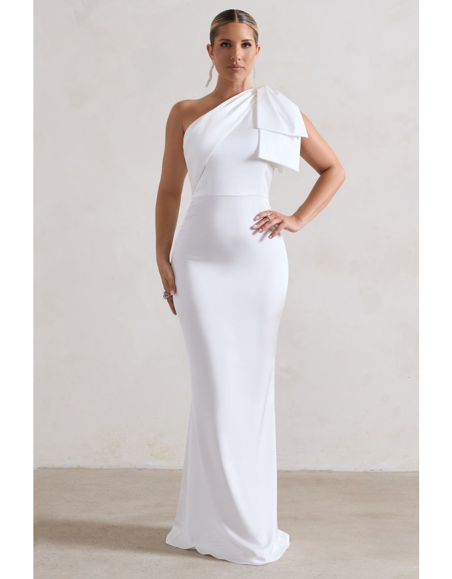 Lady | White Satin Asymmetric Maxi Dress With Bow