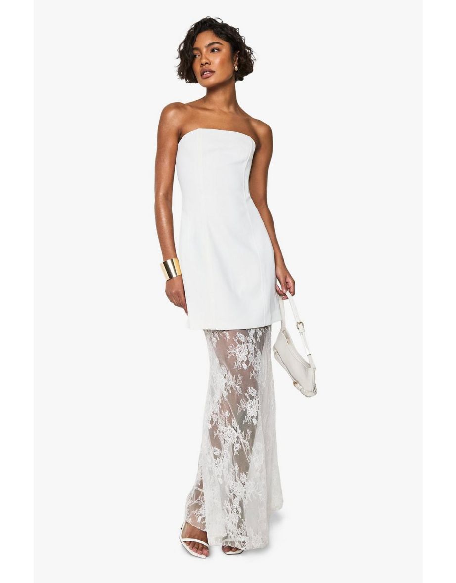 Tall 2 in 1 Lace Fit and Flare Maxi Dress - white