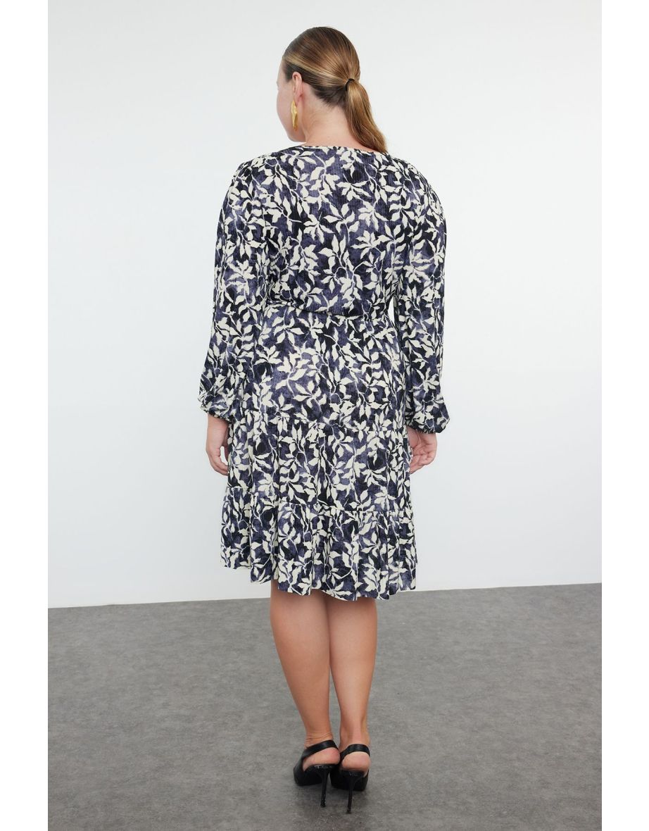 Black Ecru Patterned A-line Mini Knitted Dress TBBAW23AH00003 - 6