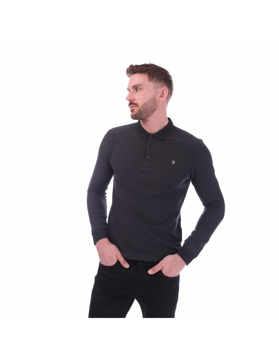 Men's Farah Newcastle Long Sleeve Polo Shirt in Blue - 4
