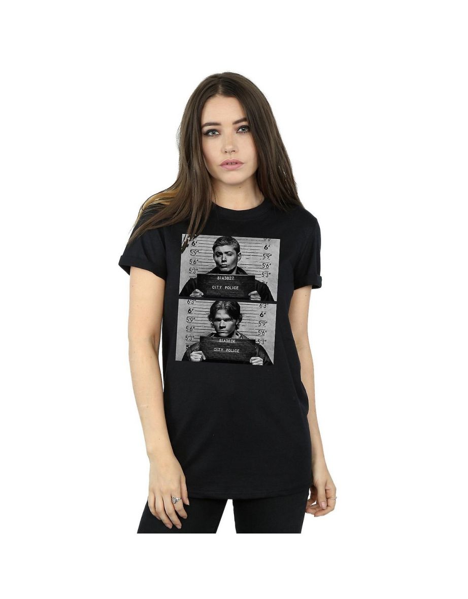 Supernatural Womens/Ladies Winchester Mugshot Cotton Boyfriend T-Shirt - Black