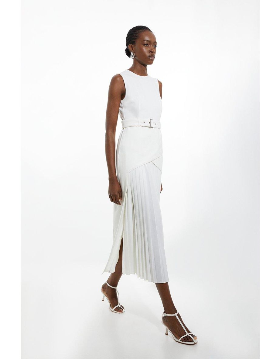 Ponte And Georgette Jersey Pleated Maxi Dress
