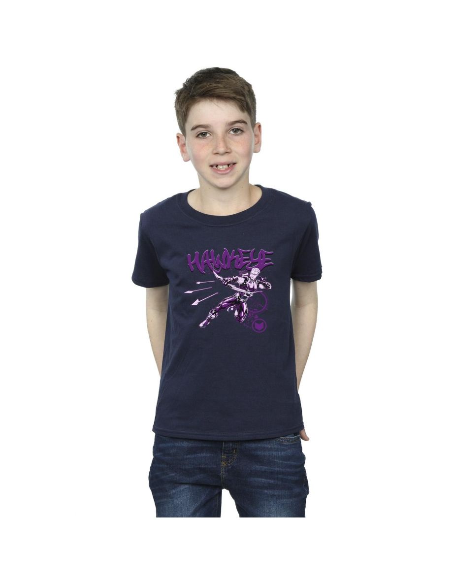 Marvel Boys Hawkeye Shoots T-Shirt - Navy Blue