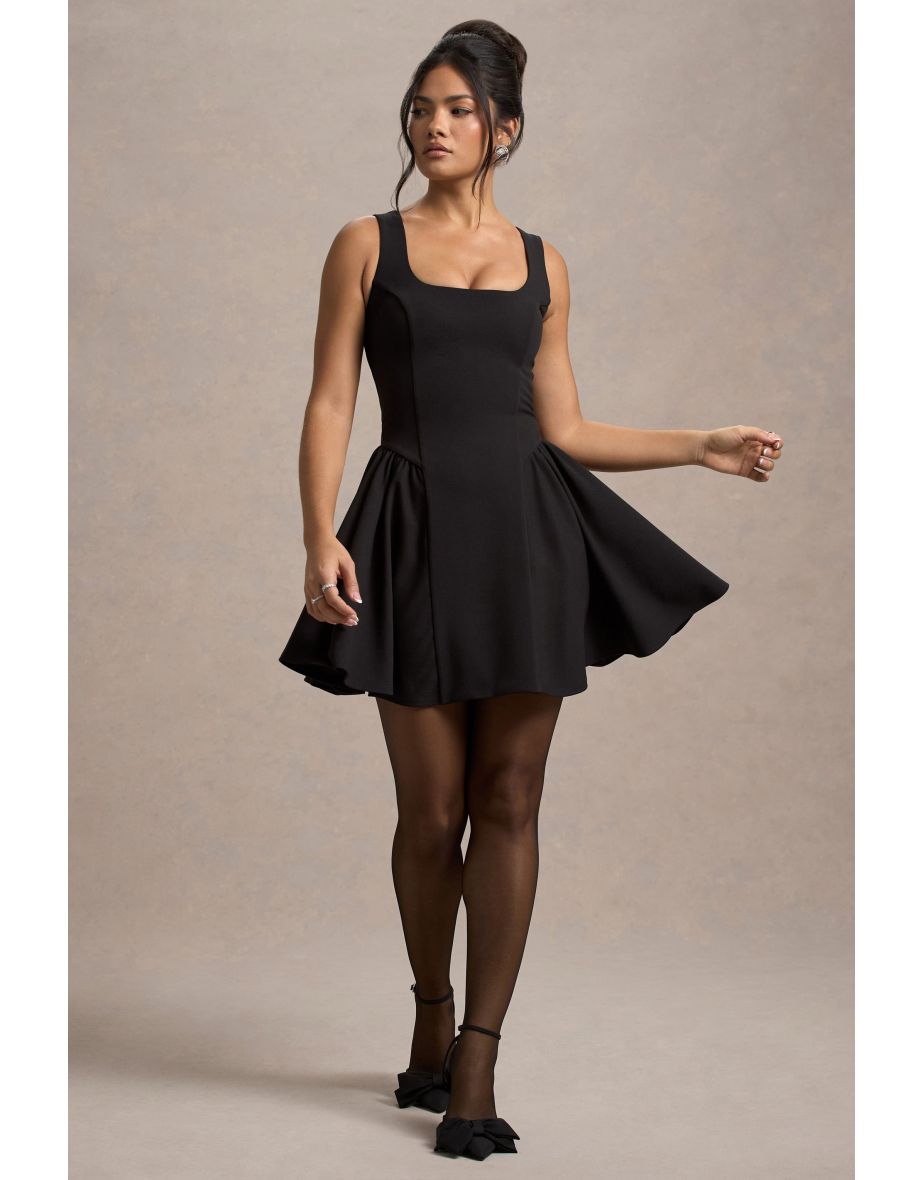 Fiala | Black Square-Neck Mini Dress With Volume Skirt