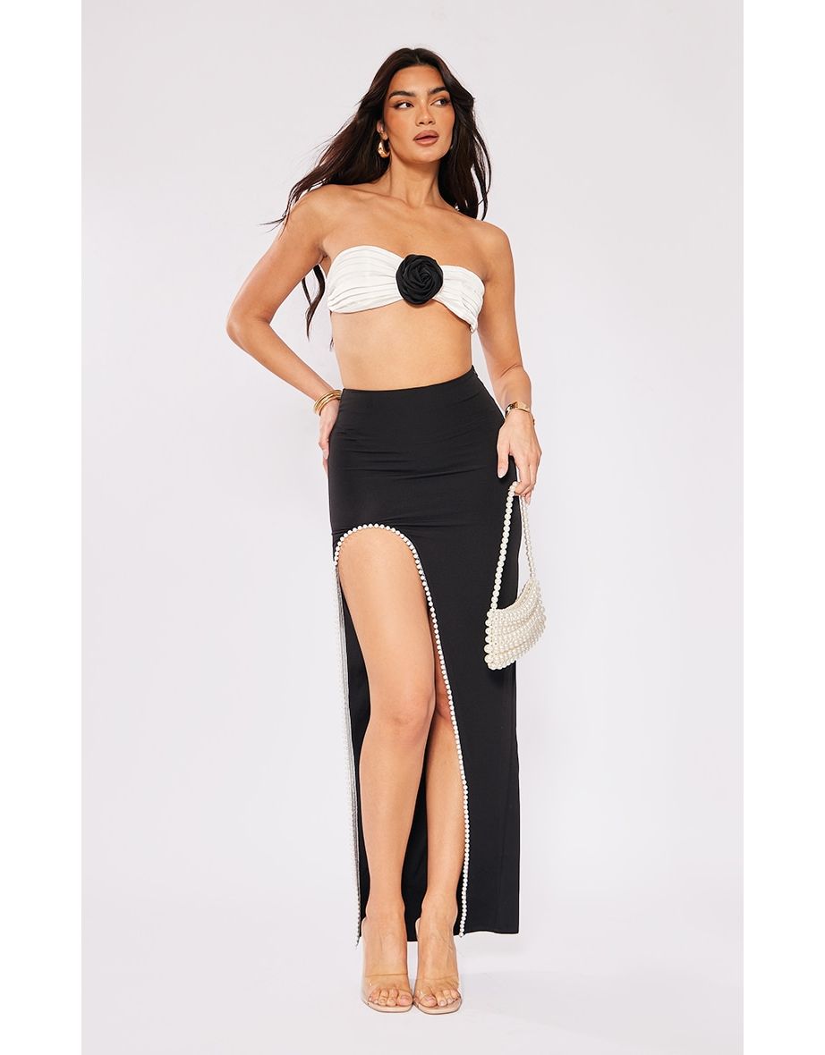 Black Pearl Thigh Trim Woven Maxi Skirt