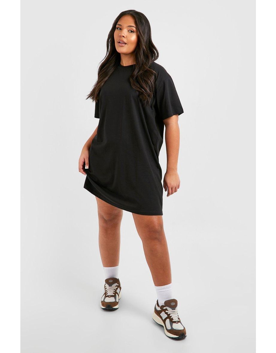 Shop Plus Cotton Short Sleeve T shirt Dress black Online in Oman VogaCloset