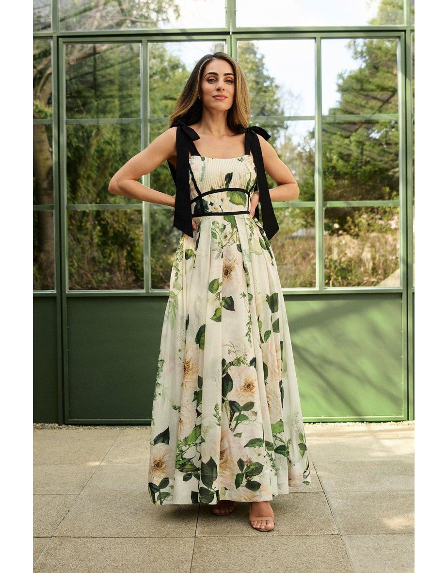 Lydia Millen Spring Floral Silk Cotton Woven Strappy Dress