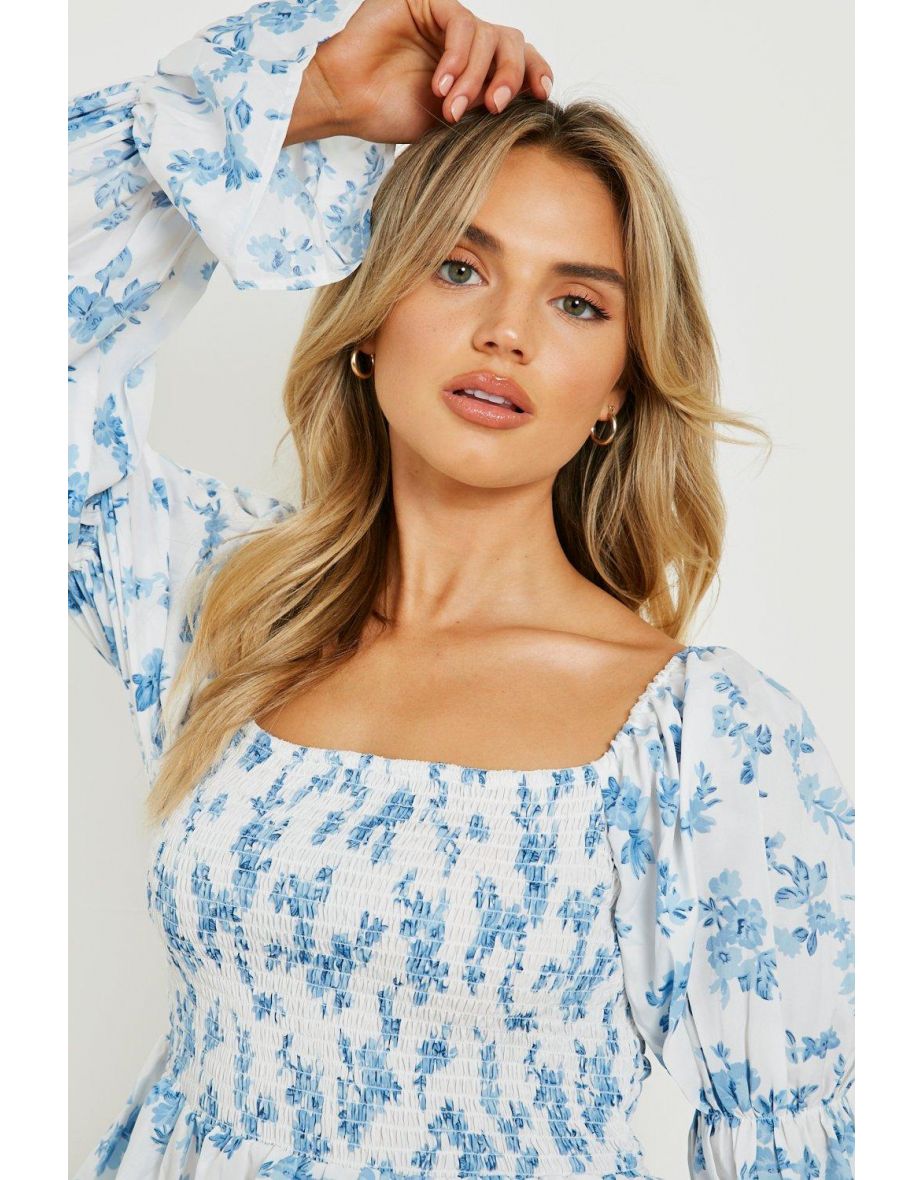 Shirred Detail Puff Long Sleeve Top - white - 3
