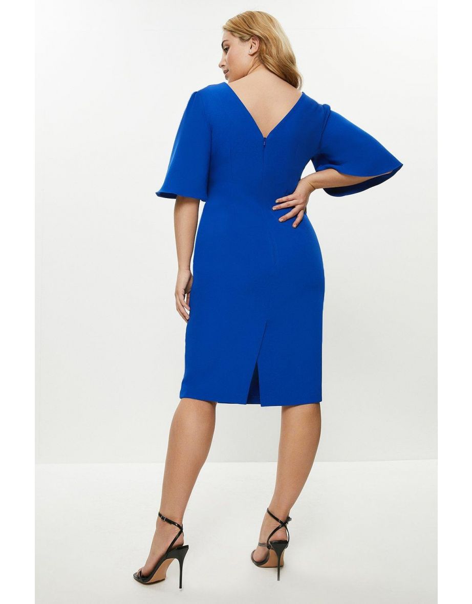 Curve Notch Neck Flare Sleeve Crepe Dress - 2