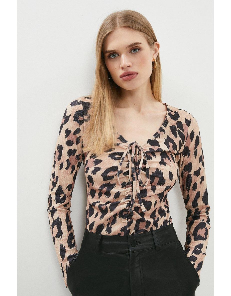 Crinkle Jersey Lace Front Detail Top