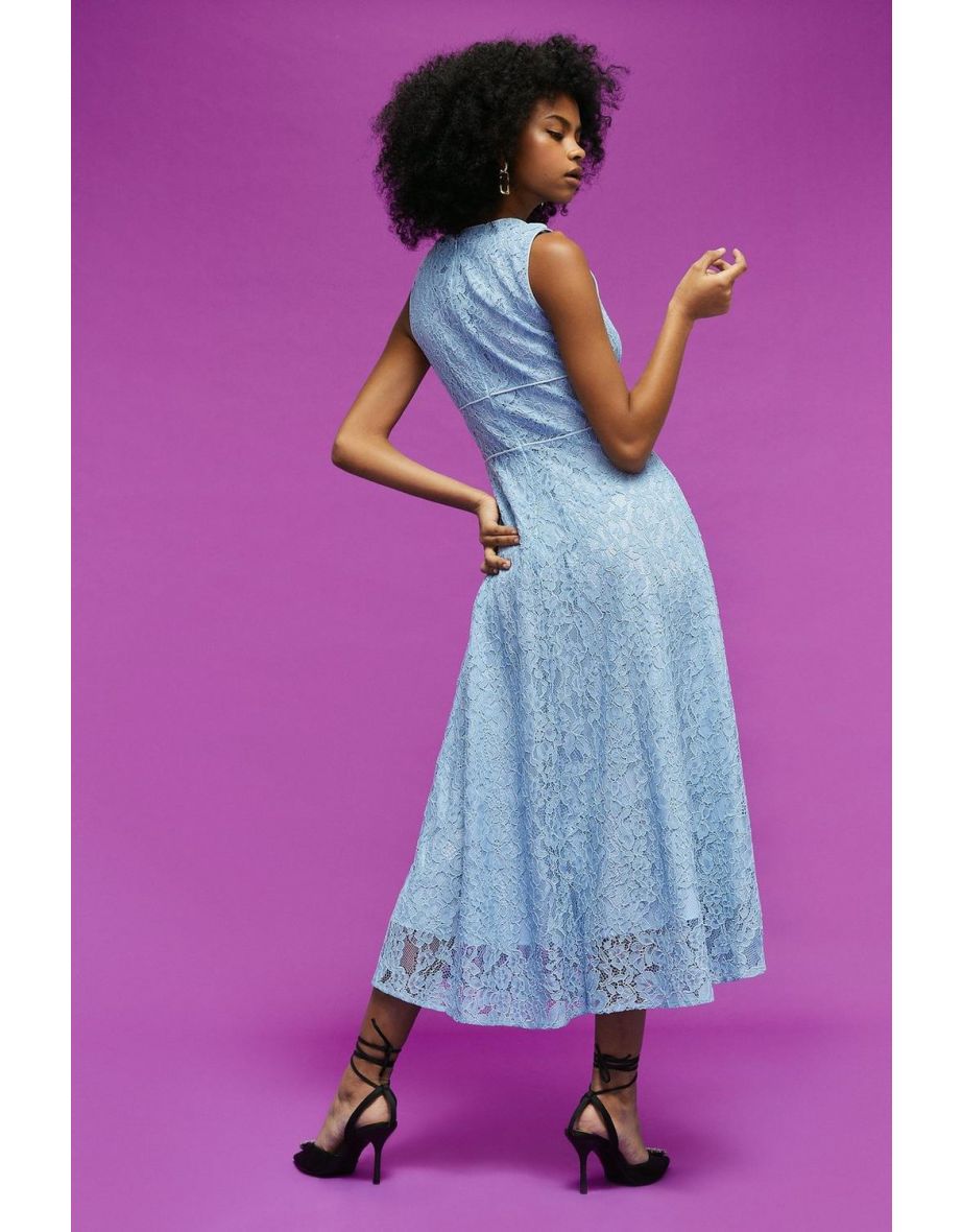 Lace Piped Bodice Sleeveless Midi Dress - 2