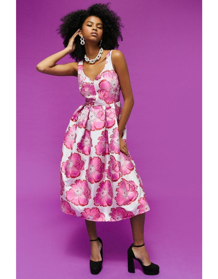 Sweetheart Neck Jacquard Midi Dress