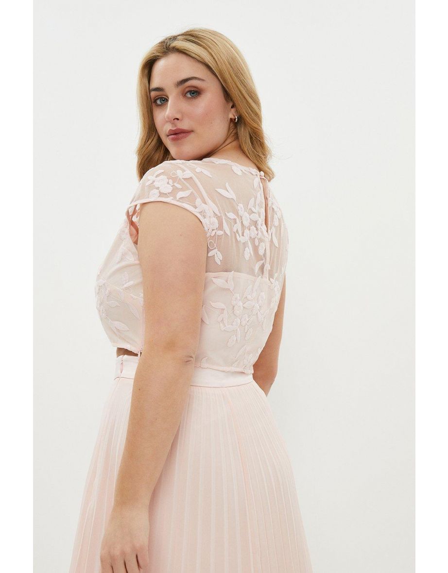 Curve Embroidered Cap Sleeve Top - 2