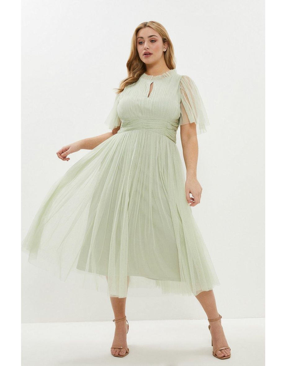Curve Wrap Waist Detail Tulle Midi ​Dress