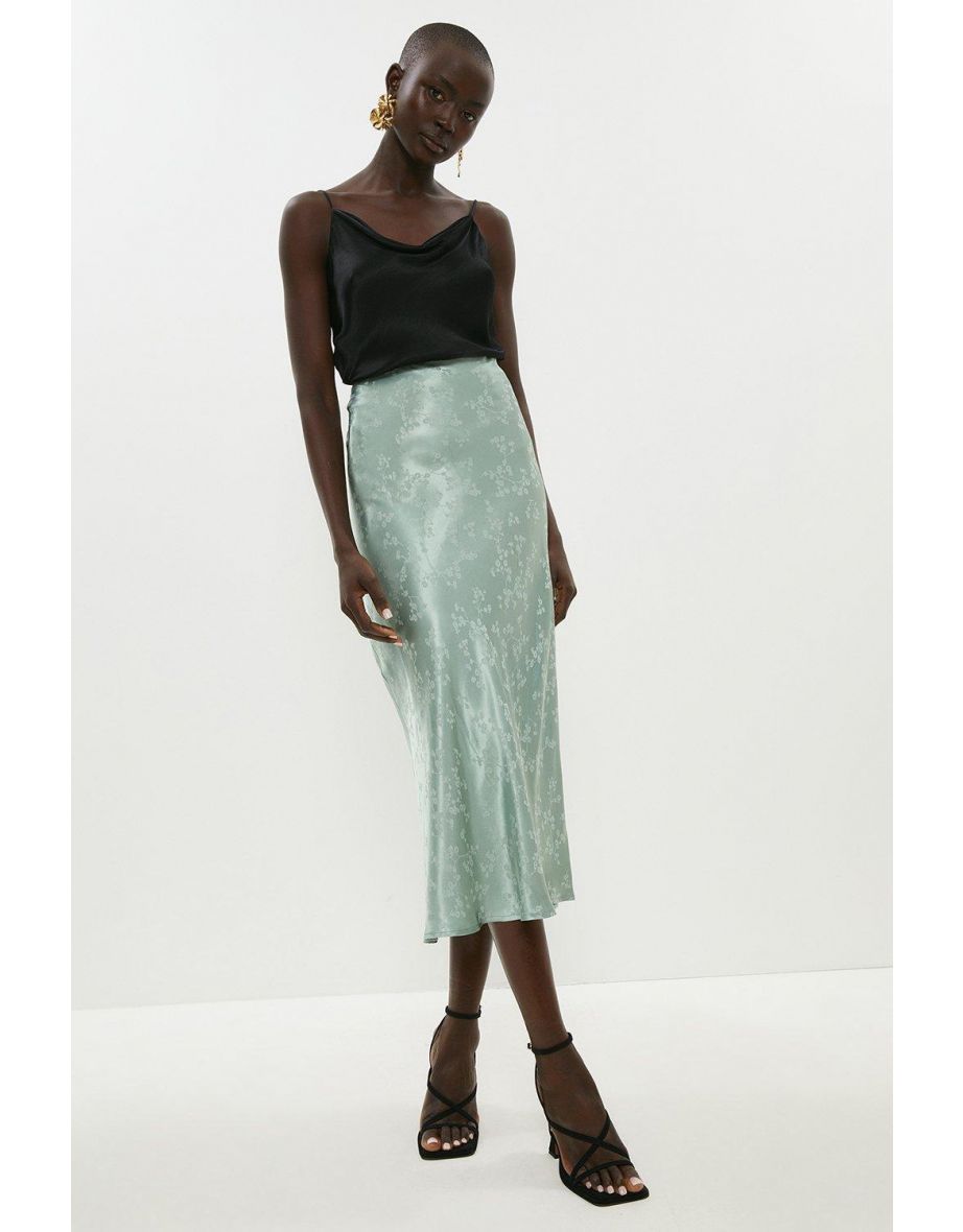 Green satin bias-cut midi skirt hotsell