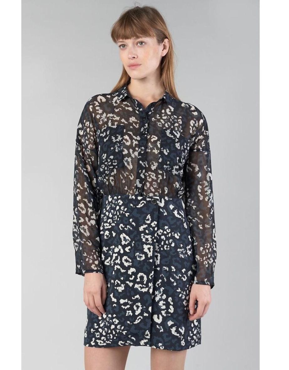 Printed Mini Shift Dress with Long Sleeves