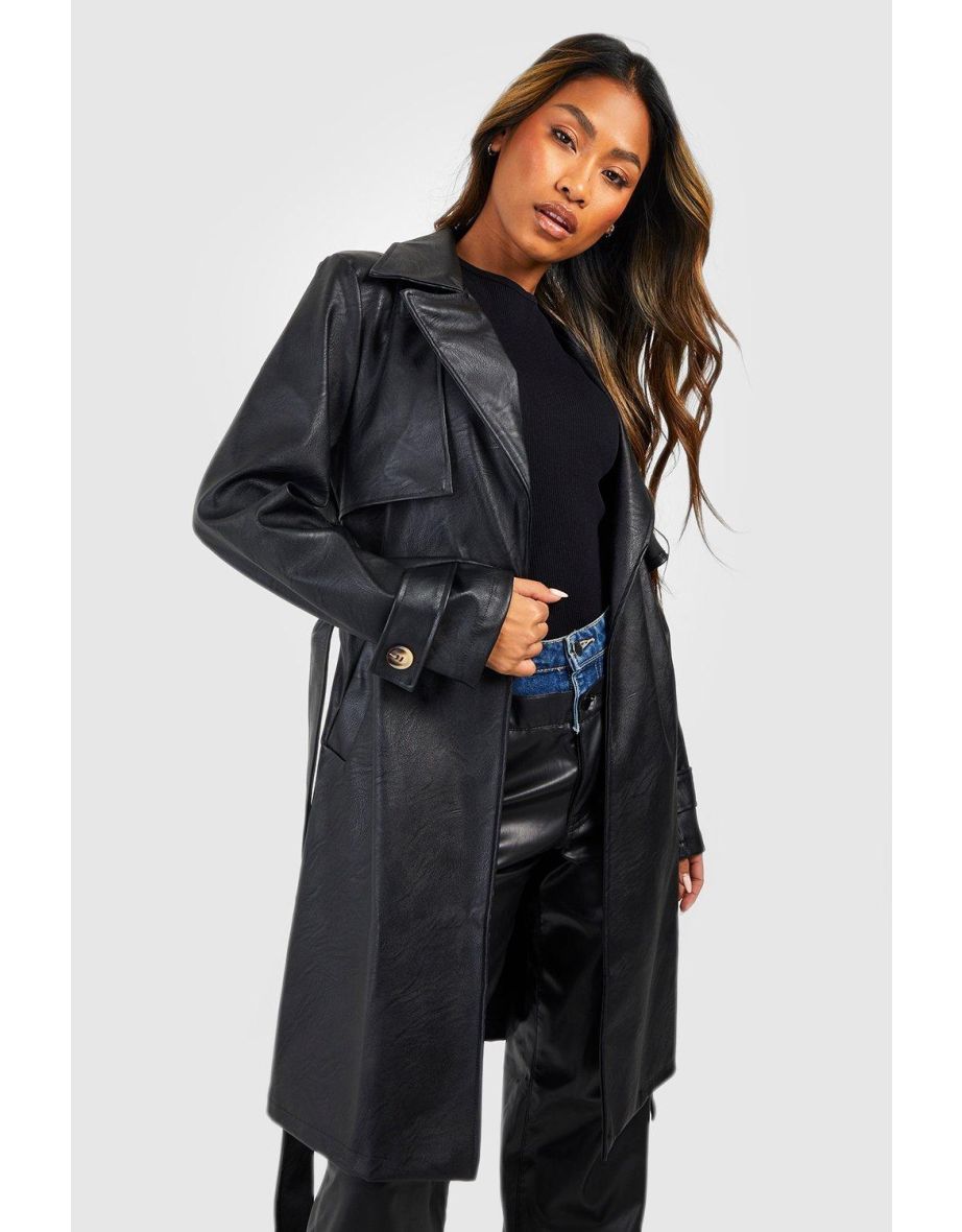 Short leather hotsell trench coat