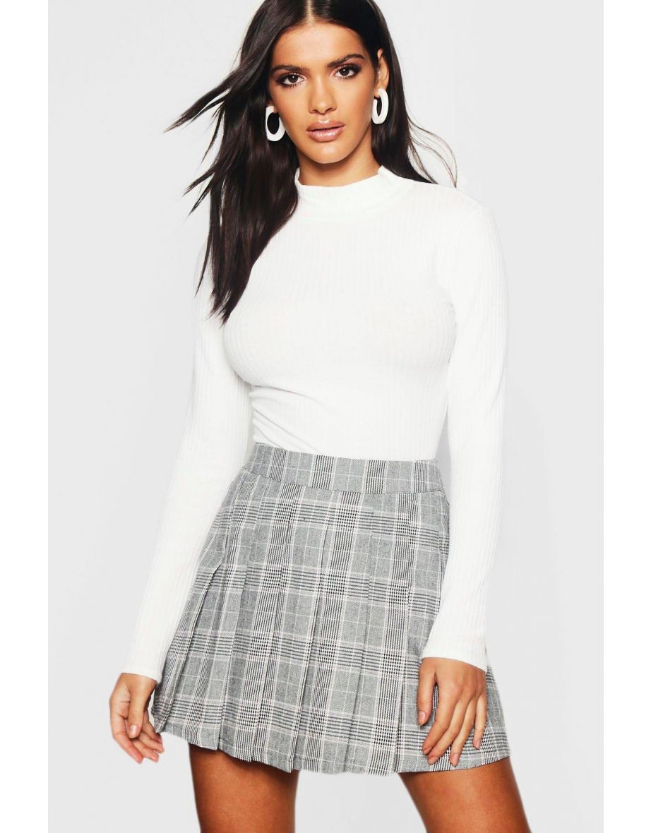 Woven Check Pleated Tennis Skirt - charcoal