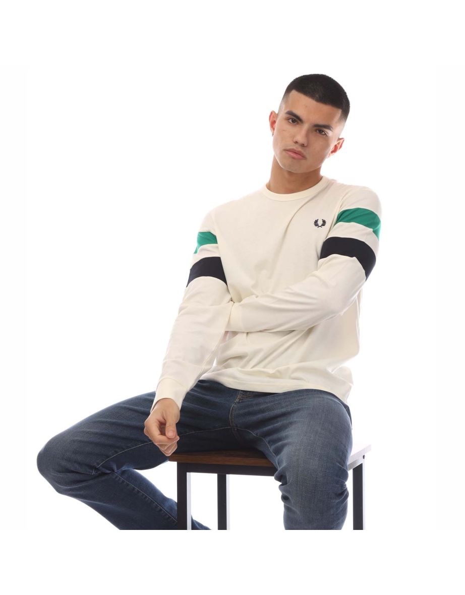 Men's Fred Perry Pannelled Long Sleeve T-Shirt in Cream - 3
