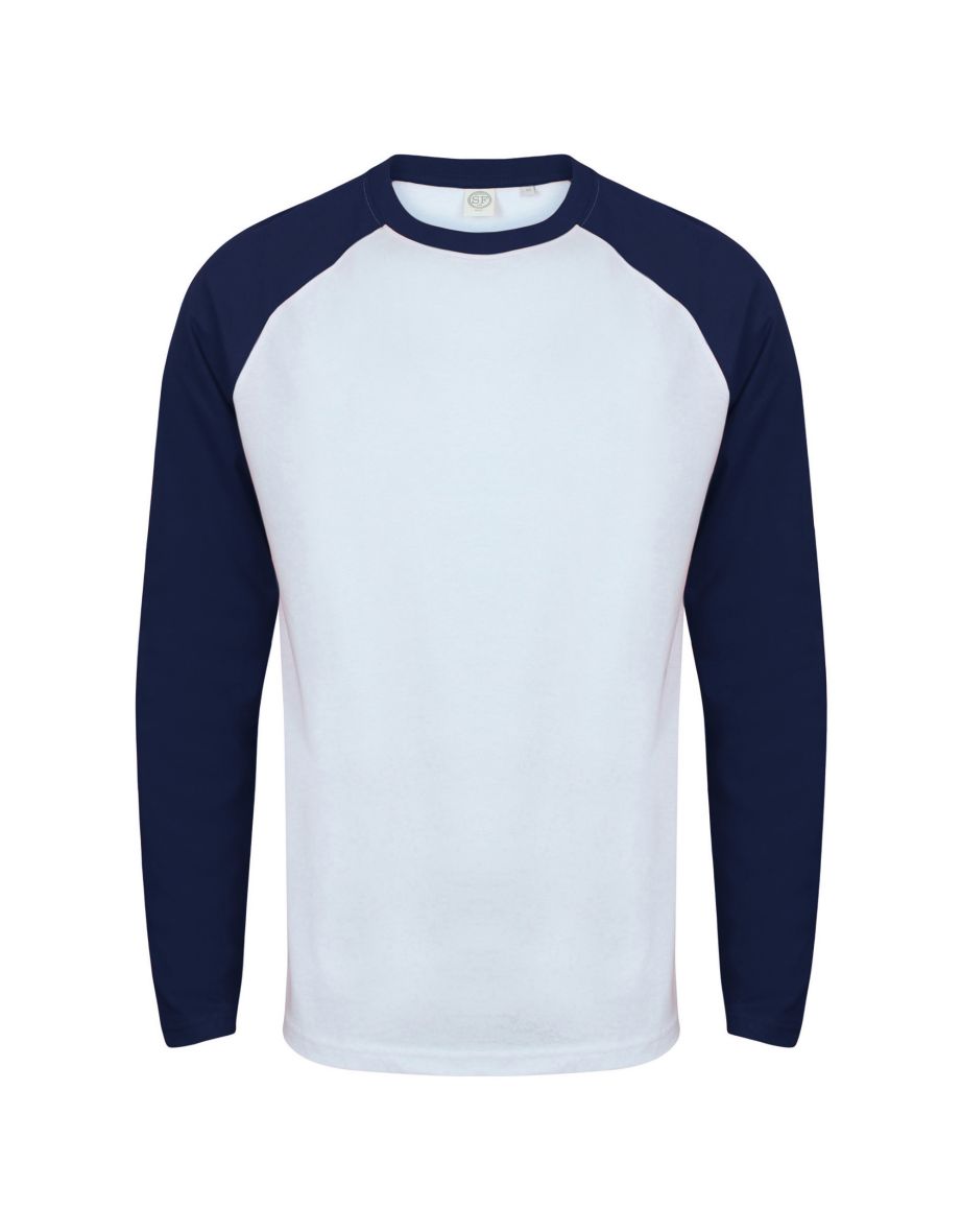 Skinnifit Mens Raglan Long Sleeve Baseball T-Shirt - White /Oxford Navy