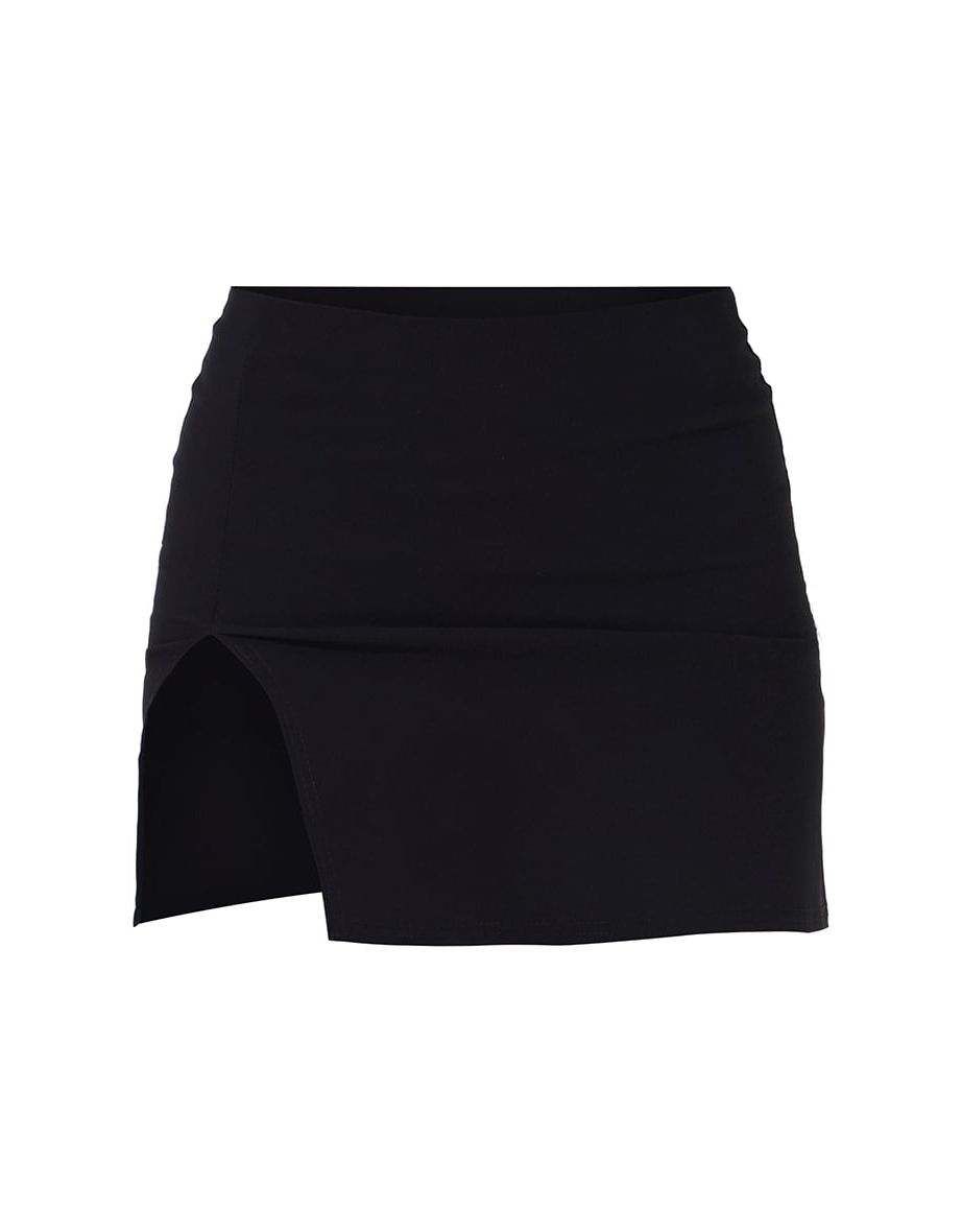 Black Bodycon Mini Skirt with Slit - 5