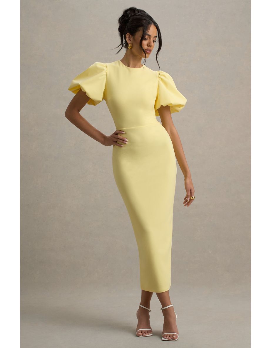 Dakota | Lemon Blue Puff-Sleeve Midi Dress