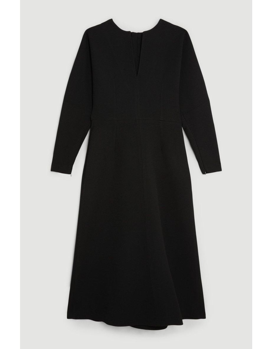 Structured Crepe Tailored Keyhole Rounded A Line Midi Dress - 3