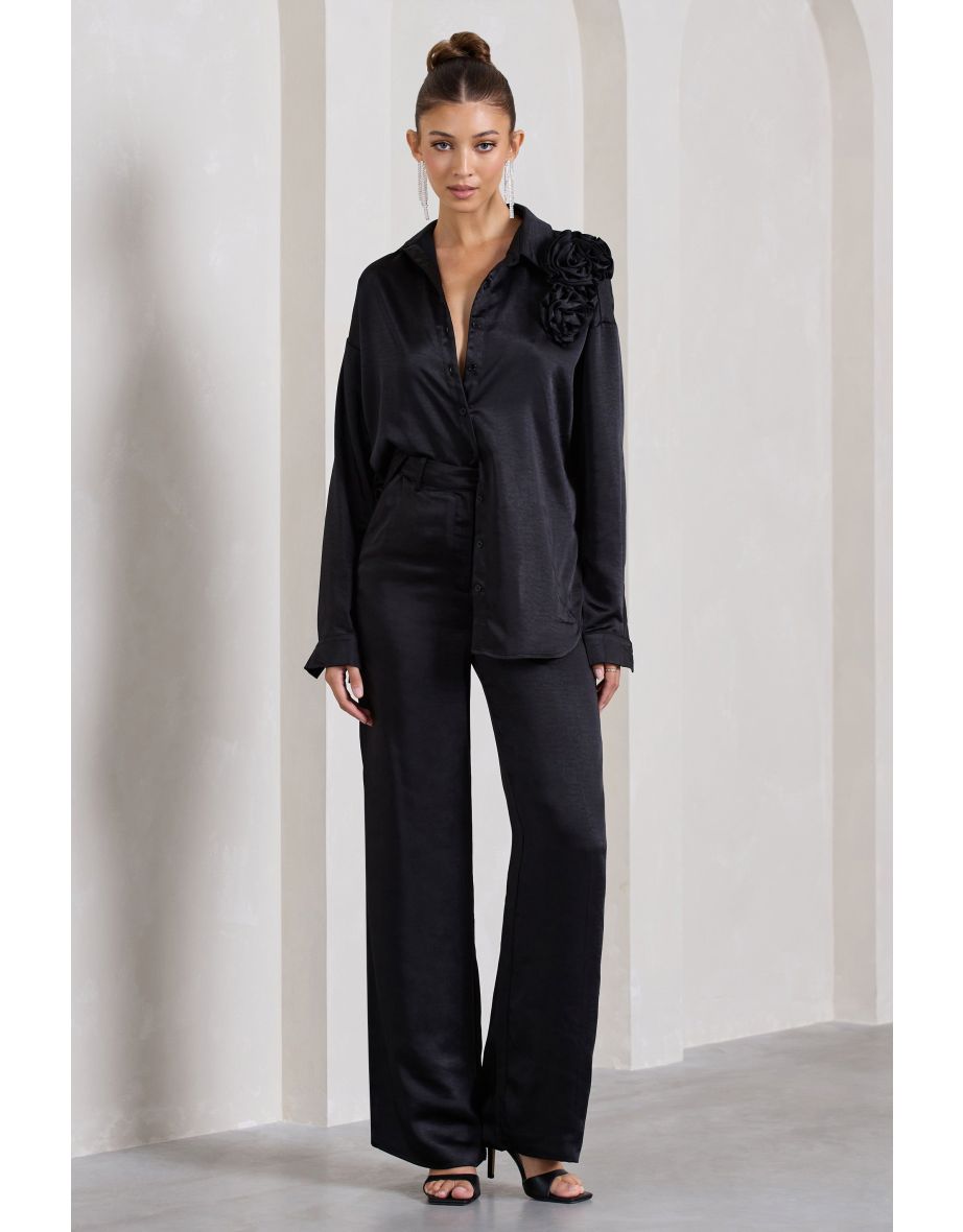 No Limits | Black Satin Wide-Leg Trousers - 6