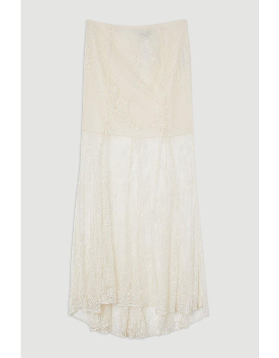 Sheer Lace Godet Woven Midi Skirt - 3