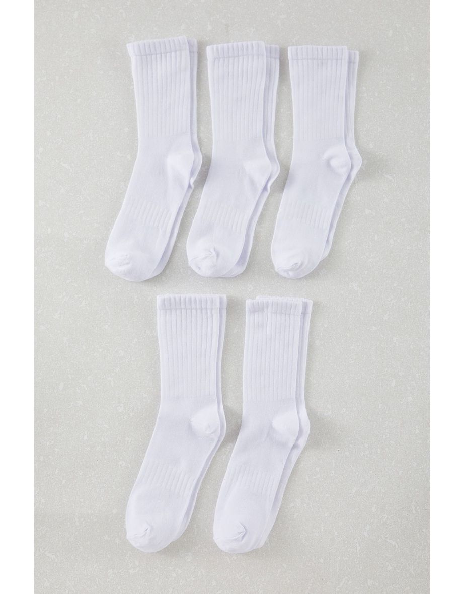 White Unisex 5 Pack Cotton Textured College/Medium Socks
