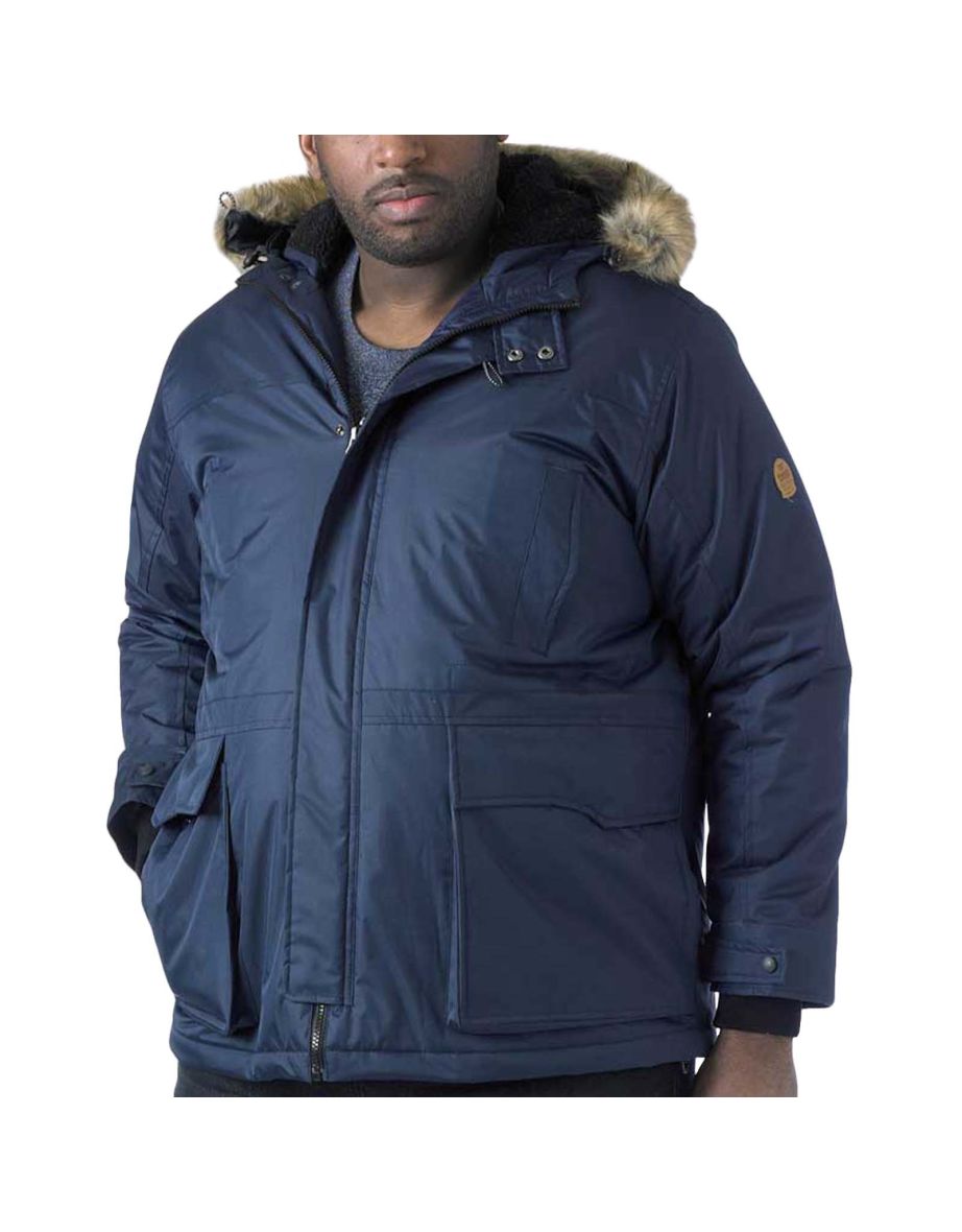 Mens navy coat with fur hood best sale