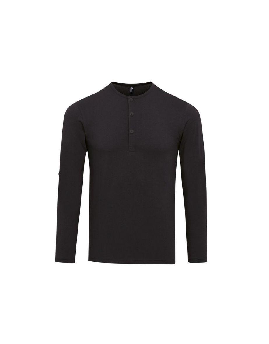 Premier Mens Long John Roll Sleeve T-Shirt - Black