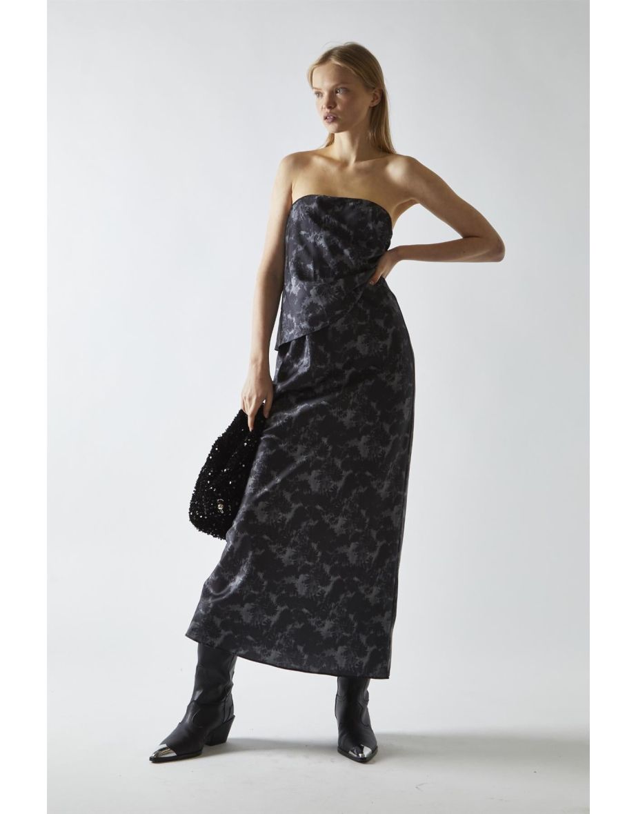 Charcoal Digital-Floral Midi Skirt - 4