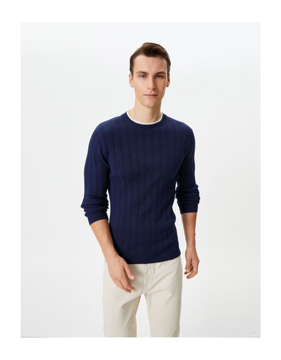 Slim Fit Sweater Knitwear Textured Collar Detailed Long Sleeve