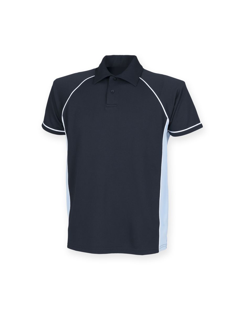 Finden & Hales Mens Piped Performance Sports Polo Shirt - Navy/Sky/White